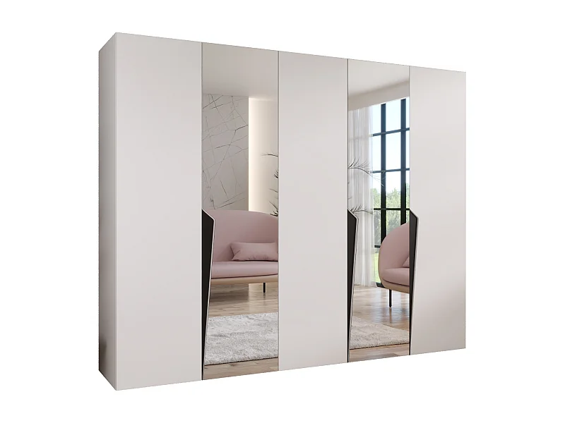 Armadio con ante a battente Piano 2 250 / 202 / 52 (Bianco + Maniglie: Nero)