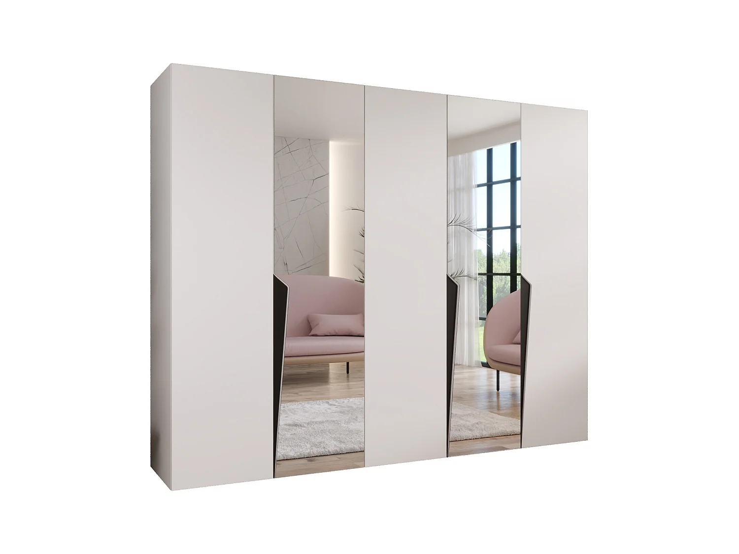 Armadio con ante a battente Piano 2 250 / 202 / 52 (Bianco + Maniglie: Nero)