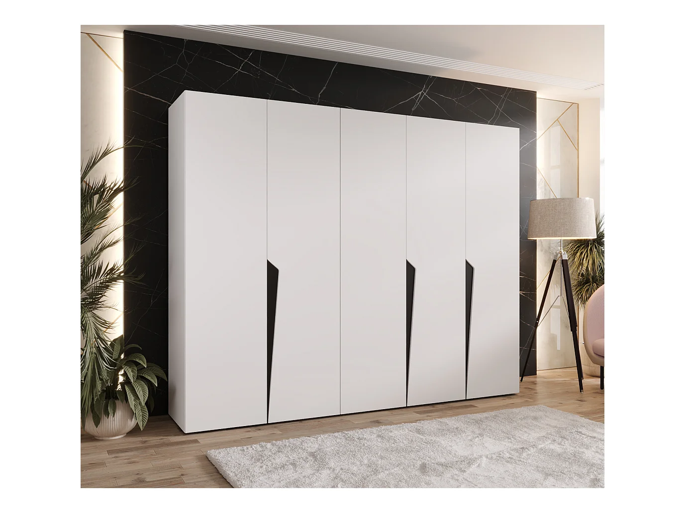 Armoire à portes battantes Piano 1 250 / 202 / 52 (Blanc + poignées: Noir)