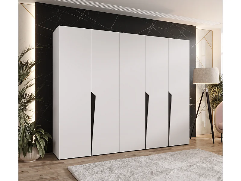 Armoire à portes battantes Piano 1 250 / 202 / 52 (Blanc + poignées: Noir)