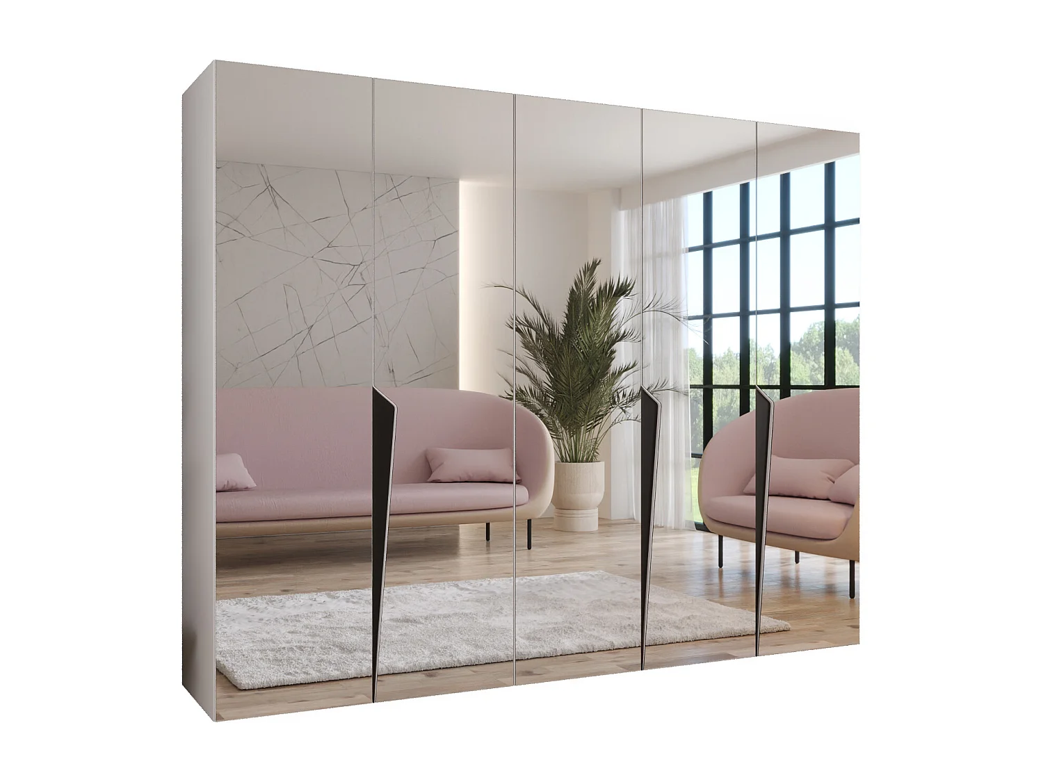 Armoire à portes battantes Piano 3 250 / 202 / 52 (Blanc + poignées: Noir)