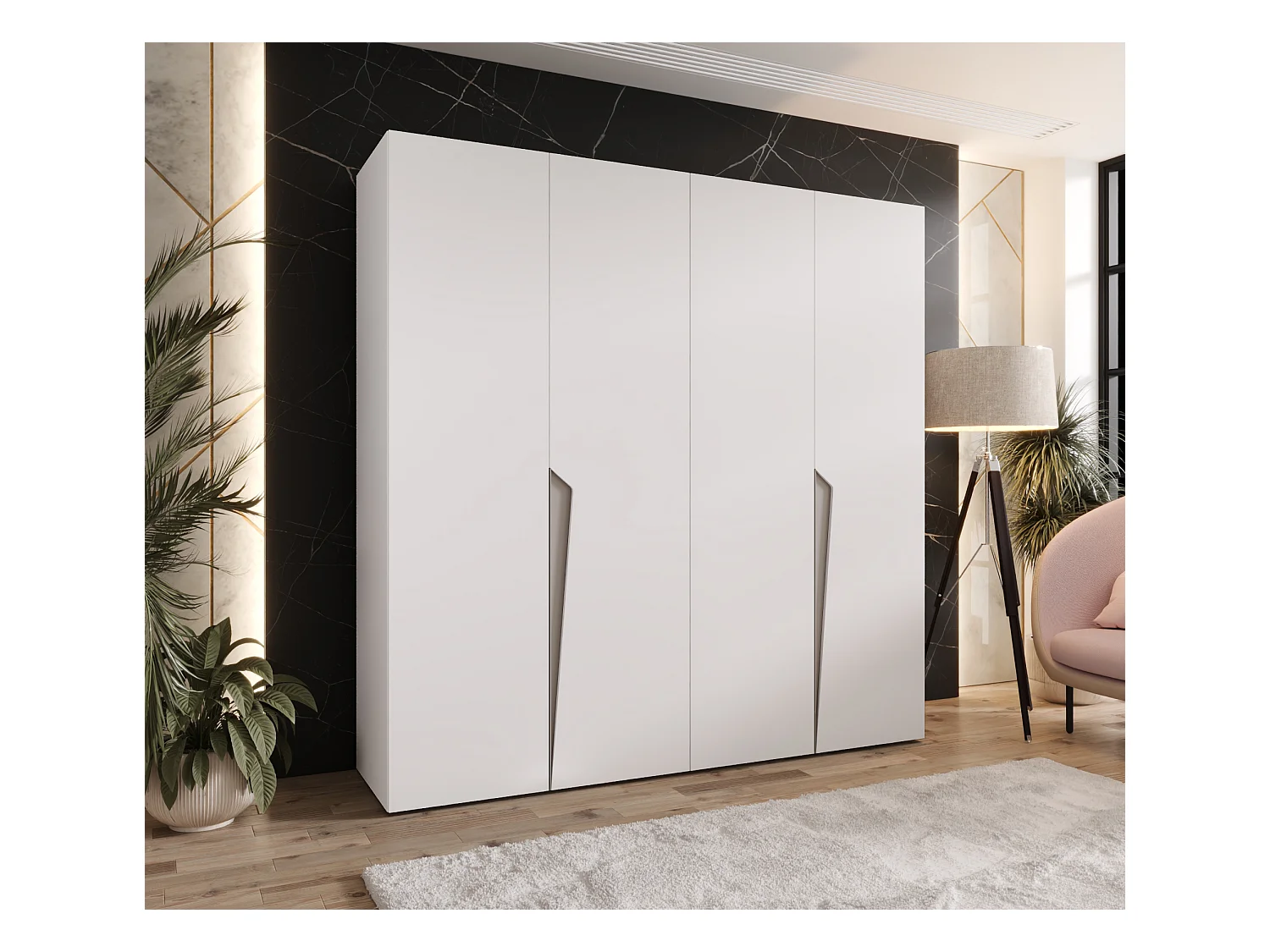 Drehtürenschrank Piano 1 200 / 202 / 52 (Weiß + Griffe: Kaschmir)