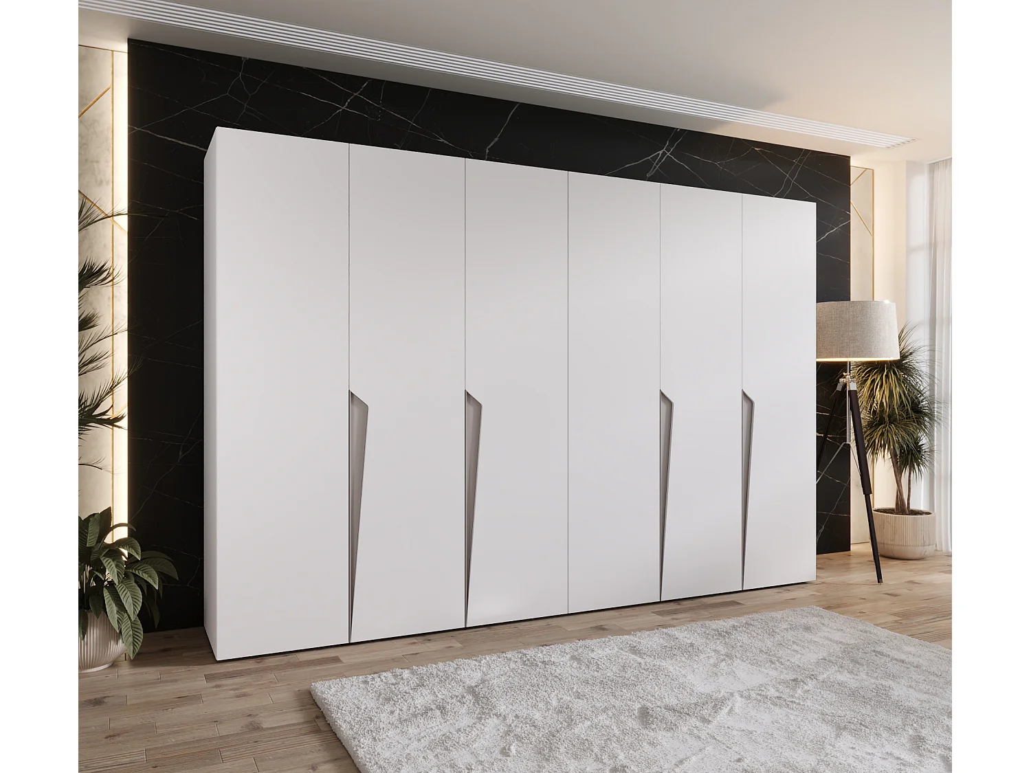 Armario con puertas batientes Piano 1 300 (150x2) / 202 / 52 (Blanco + Asas: Cachemira)