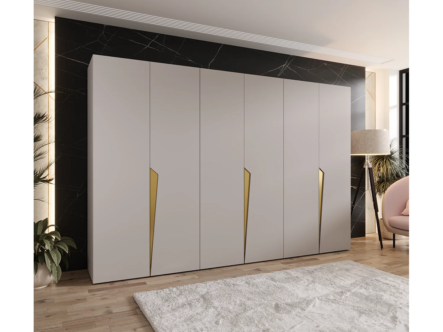 Armoire à portes battantes Piano 1 300 (100x3) / 202 / 52 (Cachemire + poignées: Gold)