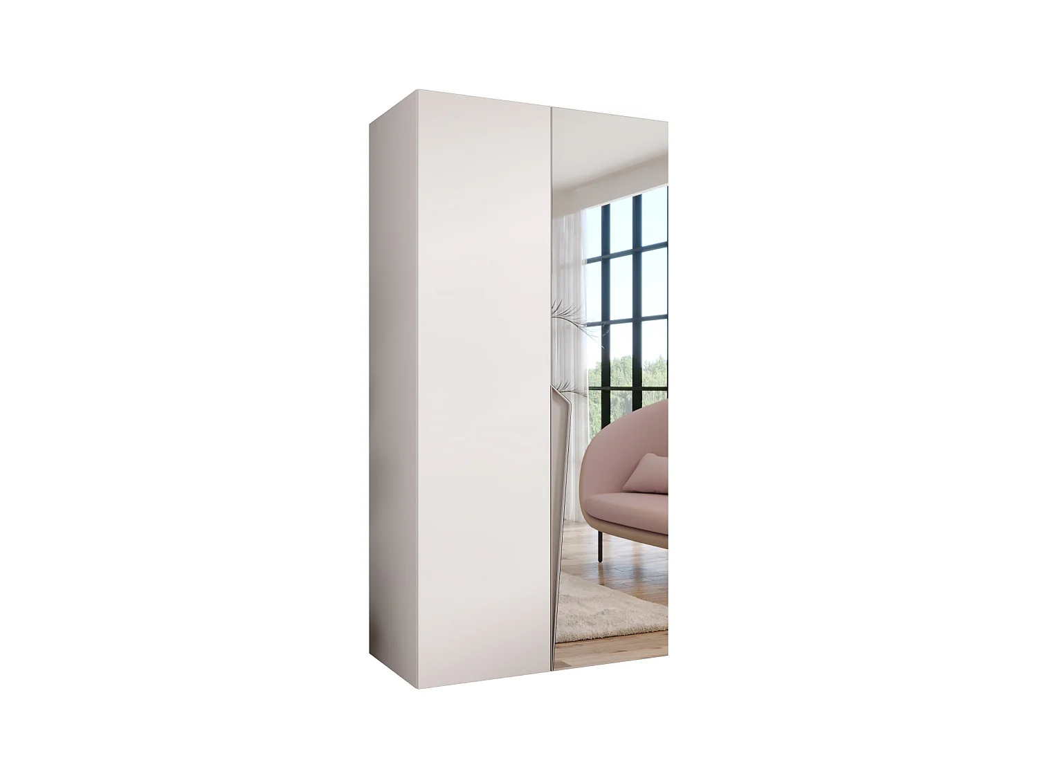 Drehtürenschrank Piano 2 100 / 202 / 52 (Weiß + Griffe: Kaschmir)