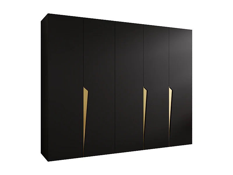Armoire à portes battantes Piano 1 250 / 202 / 52 (Noir + poignées: Gold)