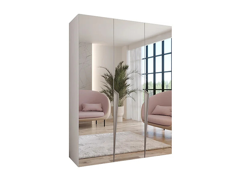 Armoire à portes battantes Piano 3 150 / 202 / 52 (Blanc + poignées: Cachemire)