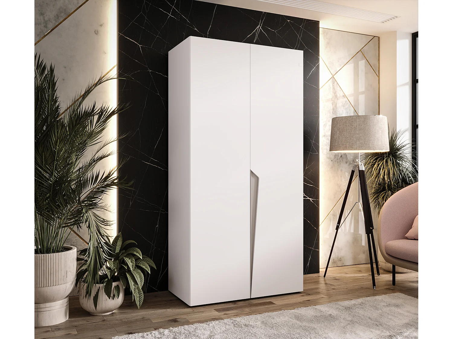 Draaideurkast Piano 1 100 / 202 / 52 (Wit + handgrepen: Kasjmier)