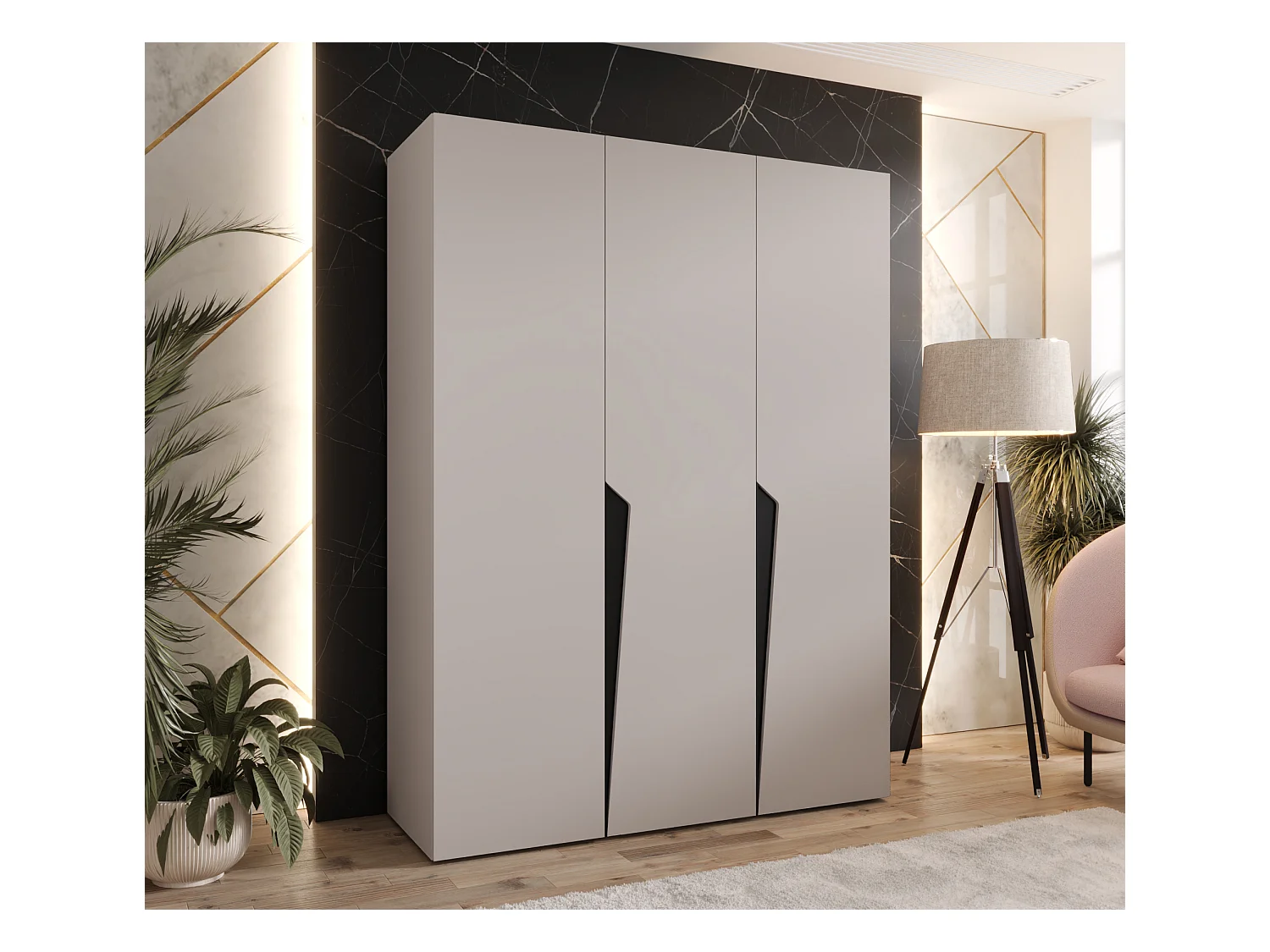 Armoire à portes battantes Piano 1 150 / 202 / 52 (Cachemire + poignées: Noir)