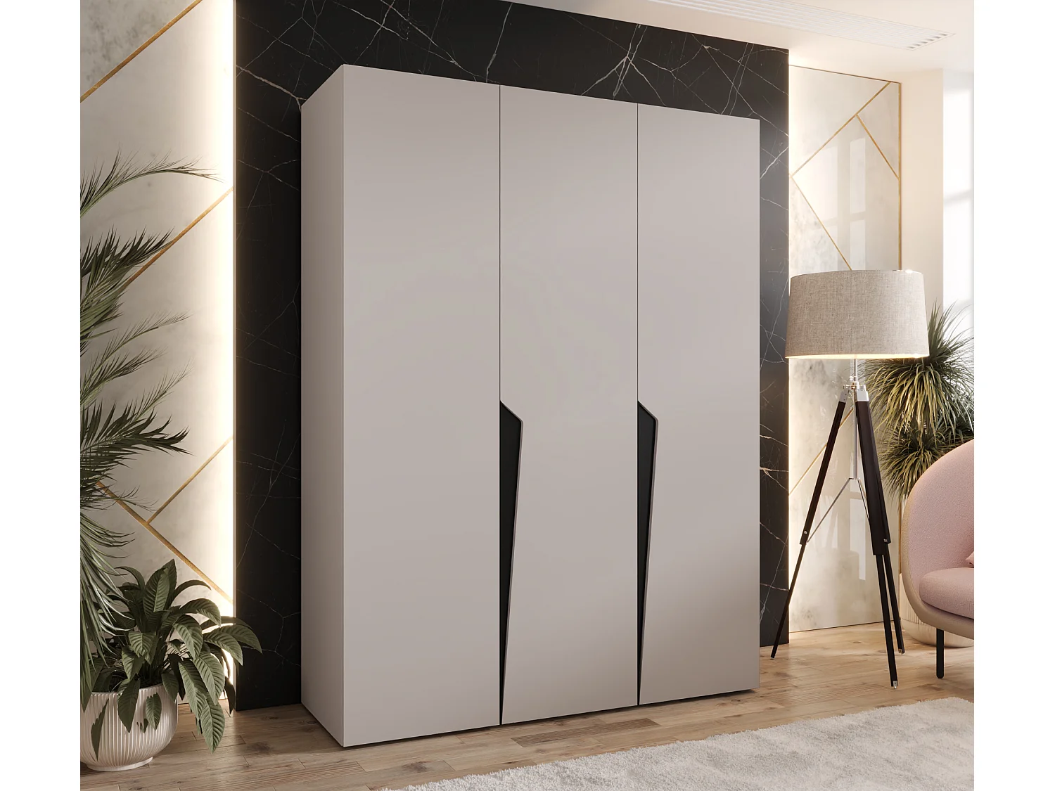 Armoire à portes battantes Piano 1 150 / 202 / 52 (Cachemire + poignées: Noir)