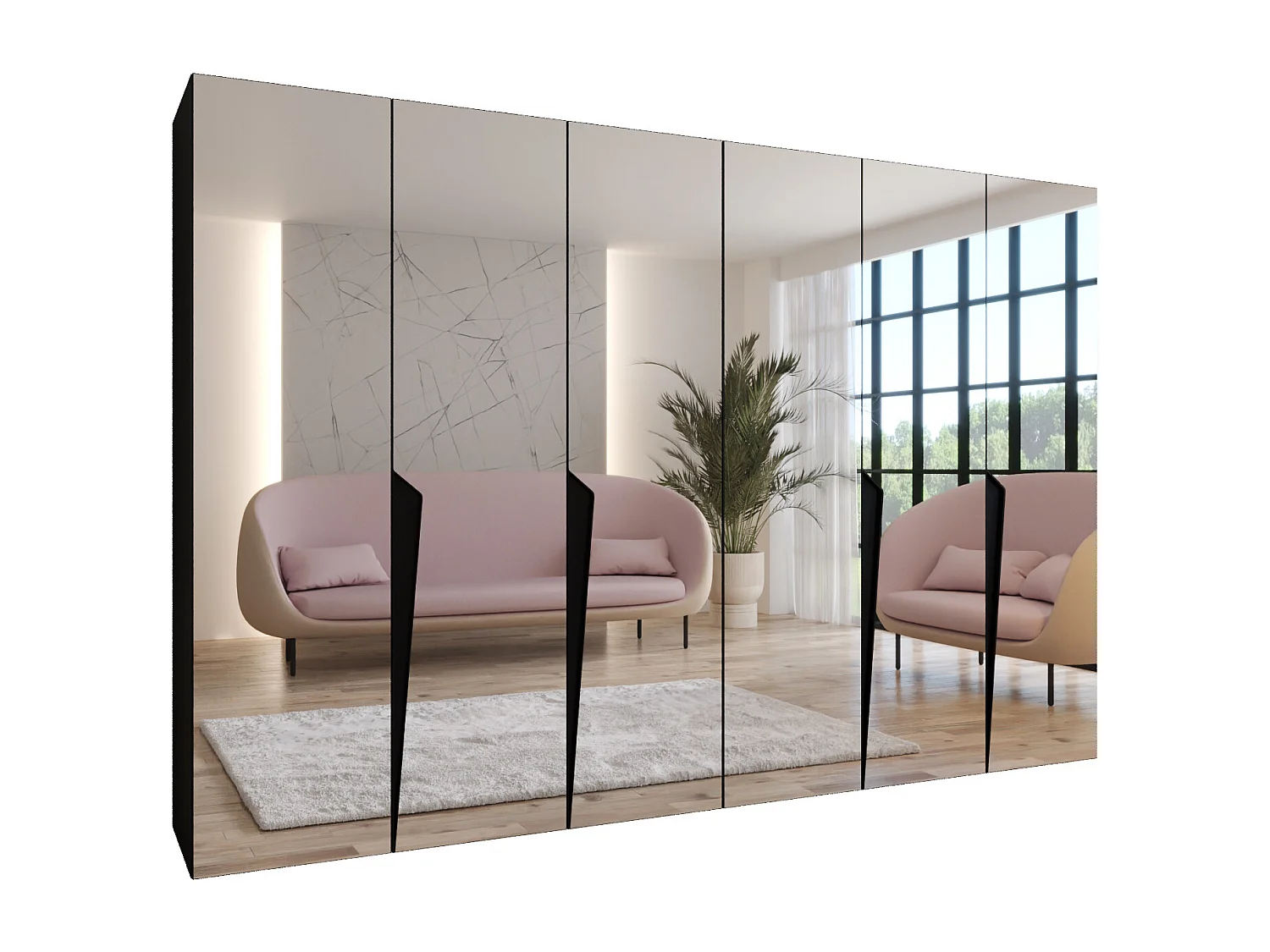 Armario con puertas batientes Piano 3 300 (150x2) / 202 / 52 (Negro + Asas: Negro)