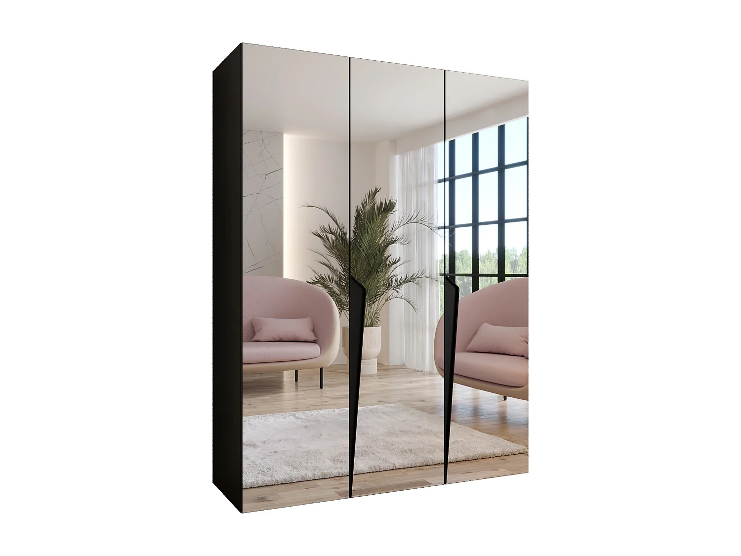 Armadio con ante a battente Piano 3 150 / 202 / 52 (Nero + Maniglie: Nero)