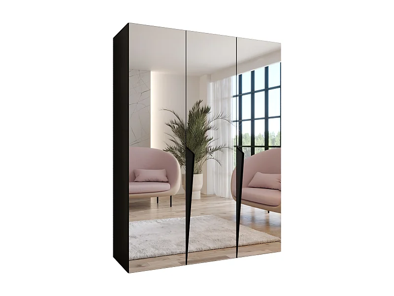 Armoire à portes battantes Piano 3 150 / 202 / 52 (Noir + poignées: Noir)