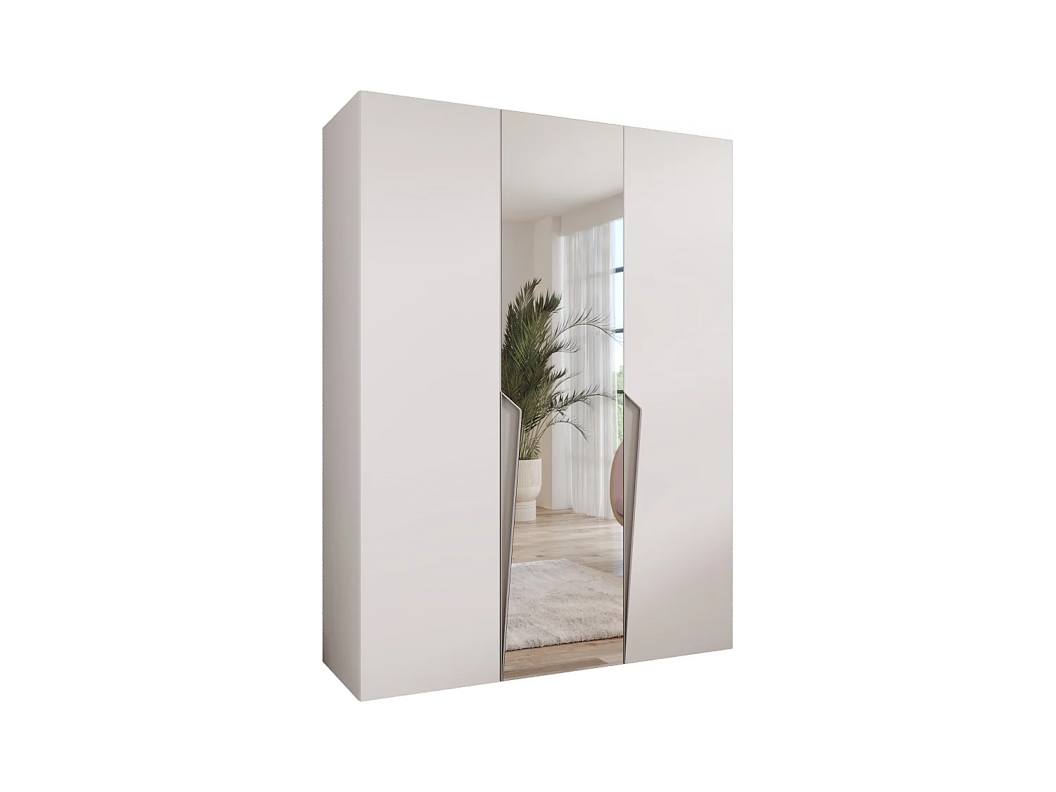 Armoire à portes battantes Piano 2 150 / 202 / 52 (Blanc + poignées: Cachemire)