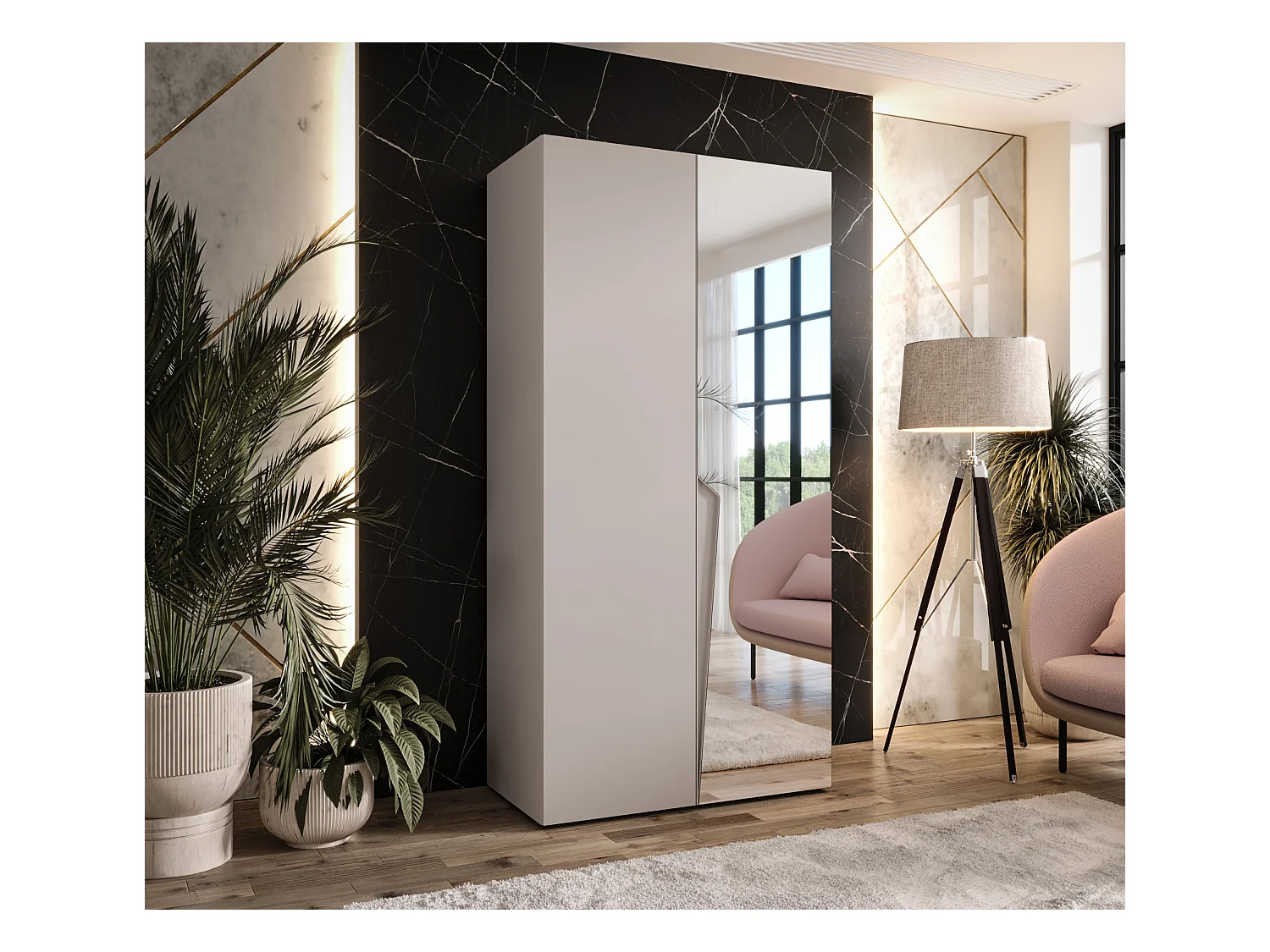 Drehtürenschrank Piano 2 100 / 202 / 52 (Kaschmir + Griffe: Kaschmir)