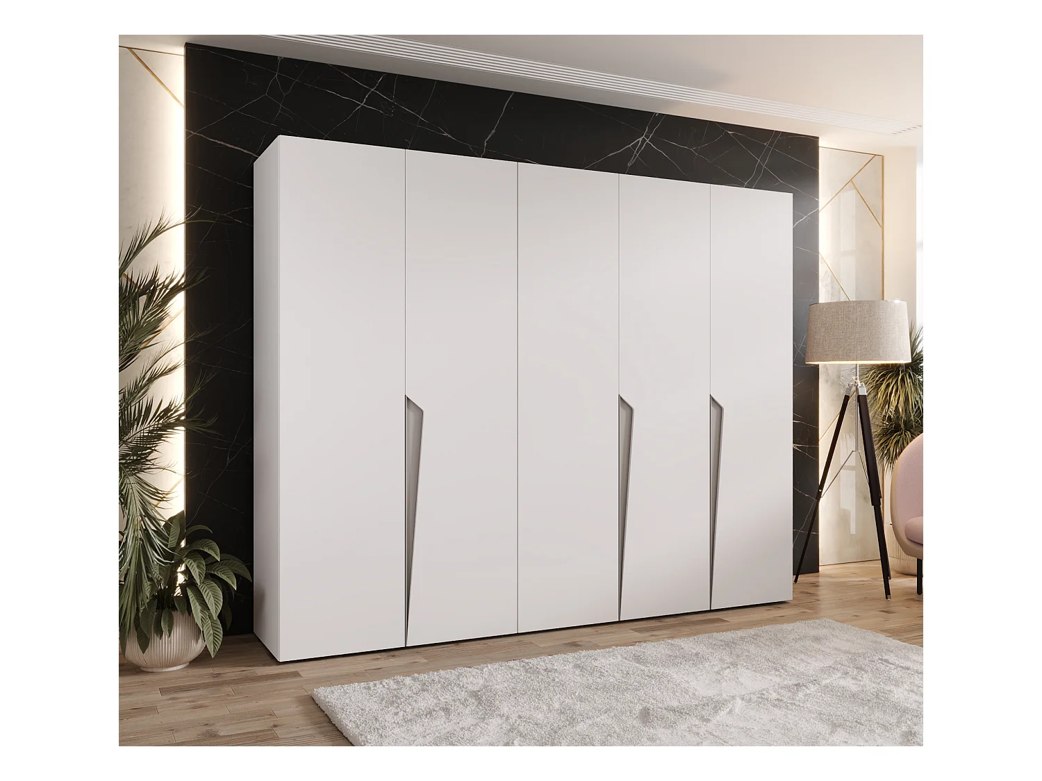 Drehtürenschrank Piano 1 250 / 202 / 52 (Weiß + Griffe: Kaschmir)