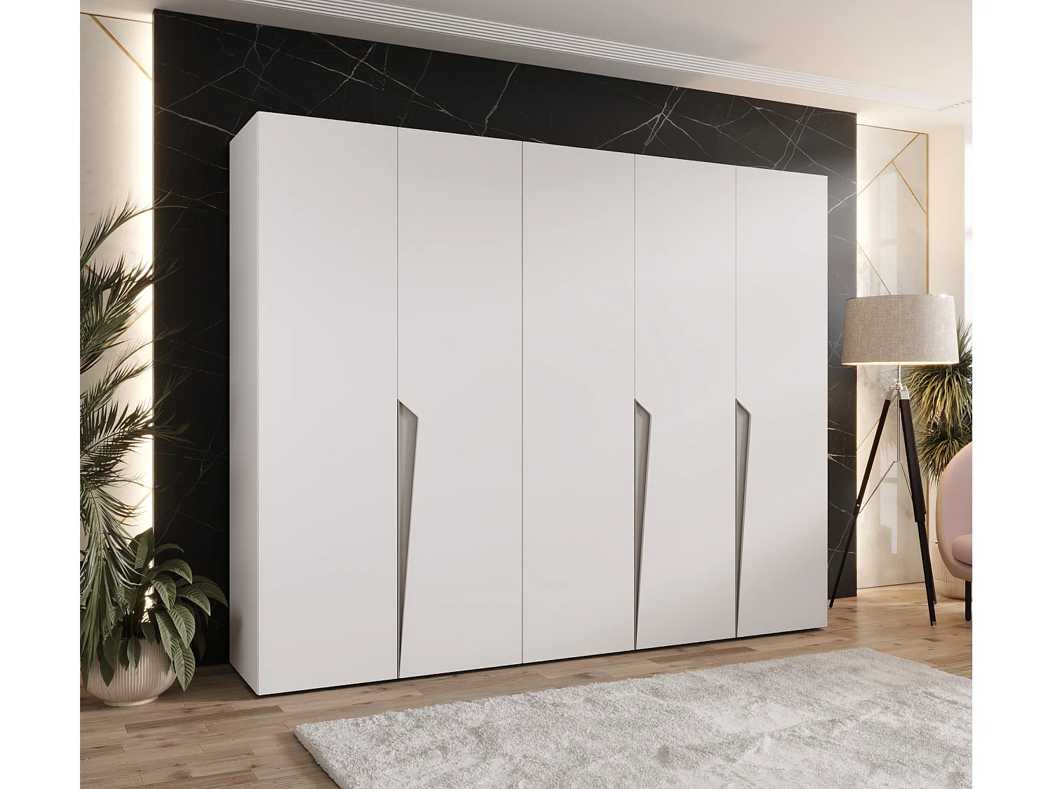 Armoire à portes battantes Piano 1 250 / 202 / 52 (Blanc + poignées: Cachemire)