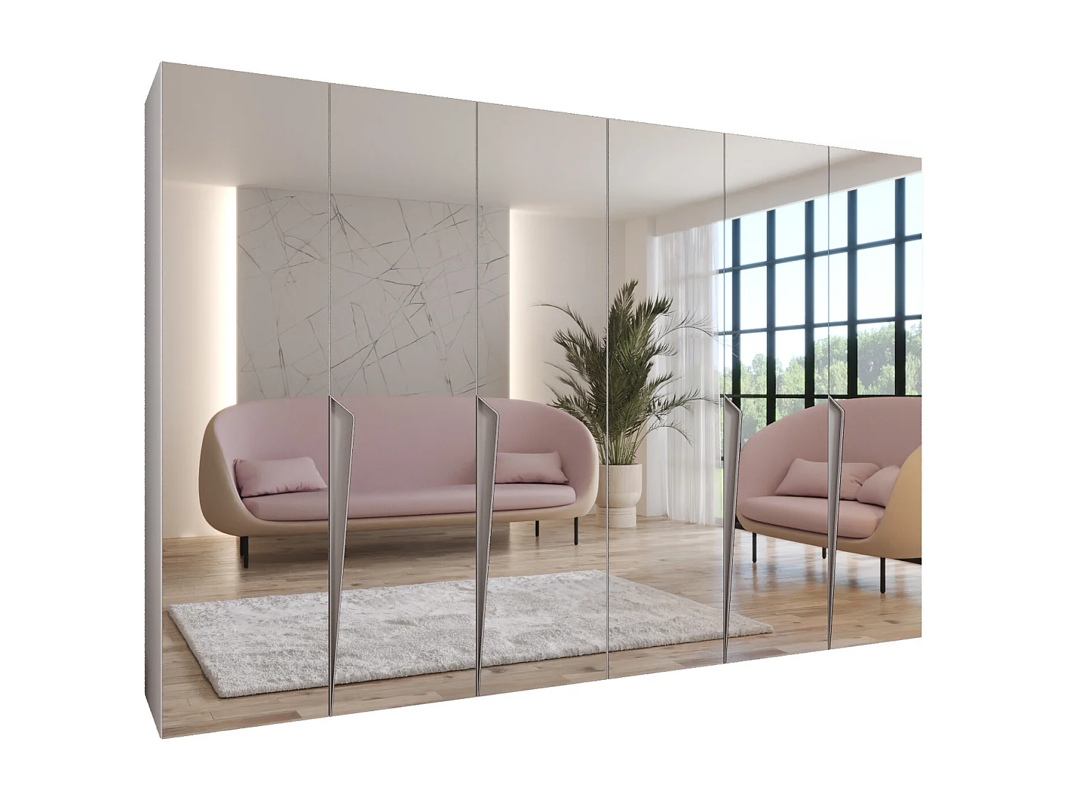 Drehtürenschrank Piano 3 300 (150x2) / 202 / 52 (Weiß + Griffe: Kaschmir)