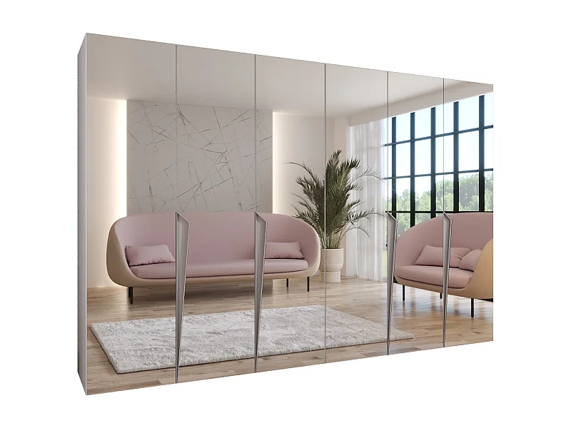 Drehtürenschrank Piano 3 300 (150x2) / 202 / 52 (Weiß + Griffe: Kaschmir)