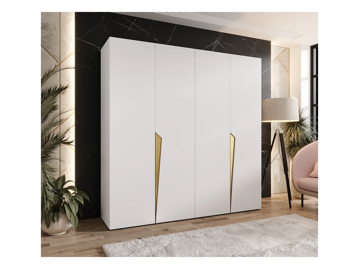 Draaideurkast Piano 1 200 / 202 / 52 (Wit + handgrepen: Goud)