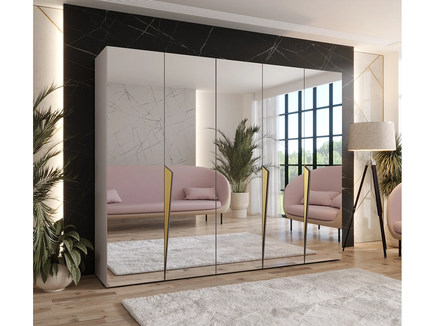 Armoire à portes battantes Piano 3 250 / 202 / 52 (Cachemire + poignées: Gold)