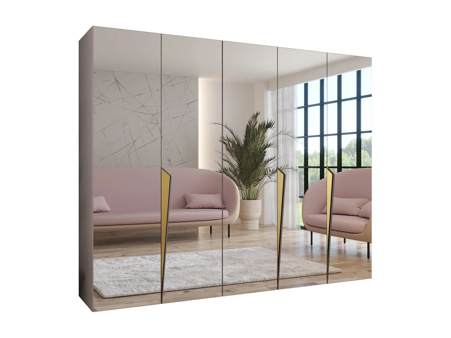 Armoire à portes battantes Piano 3 250 / 202 / 52 (Cachemire + poignées: Gold)