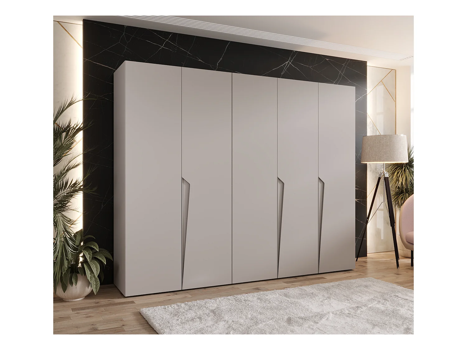 Drehtürenschrank Piano 1 250 / 202 / 52 (Kaschmir + Griffe: Kaschmir)