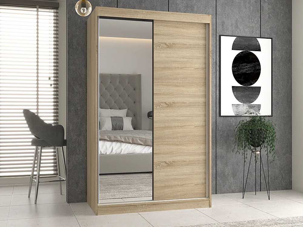 Szafa Iga 120 A/B | Dąb Sonoma | 120x61x200 cm |Szafa Przesuwna z Lustrem