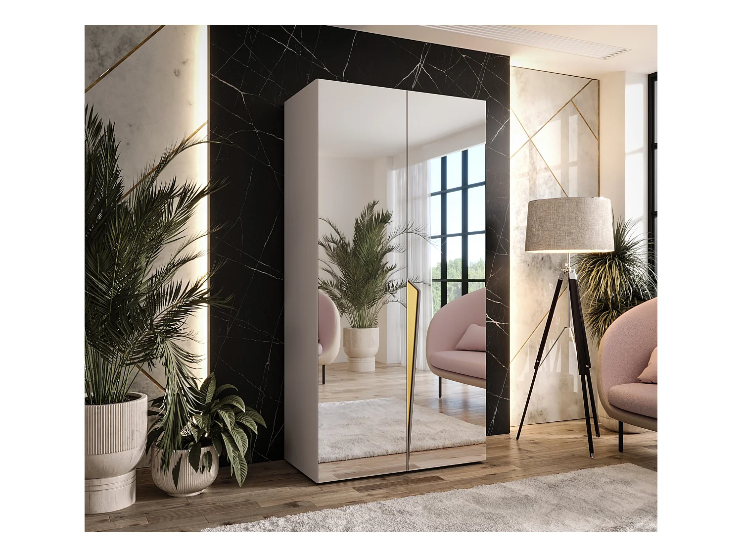 Armoire à portes battantes Piano 3 100 / 202 / 52 (Cachemire + poignées: Gold)