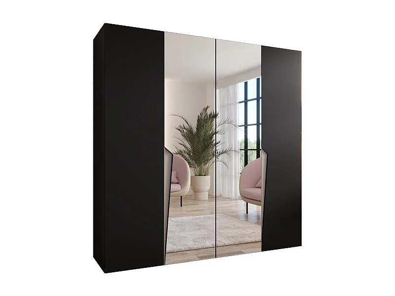 Armadio con ante a battente Piano 2 200 / 202 / 52 (Nero + Maniglie: Cashmere)