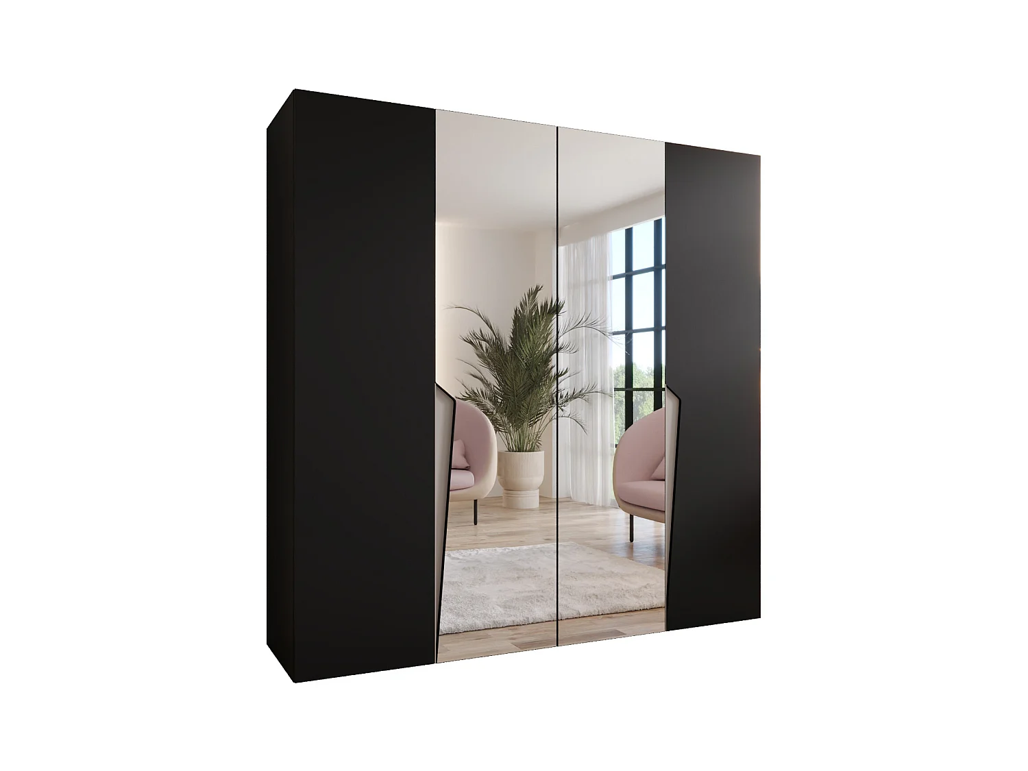 Armadio con ante a battente Piano 2 200 / 202 / 52 (Nero + Maniglie: Cashmere)