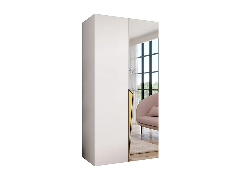 Armoire à portes battantes Piano 2 100 / 202 / 52 (Blanc + poignées: Gold)