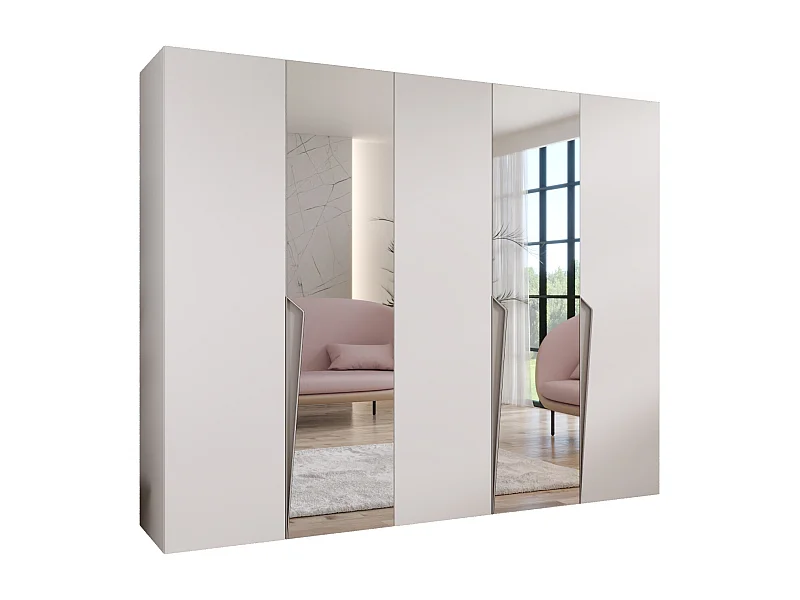 Armoire à portes battantes Piano 2 250 / 202 / 52 (Blanc + poignées: Cachemire)