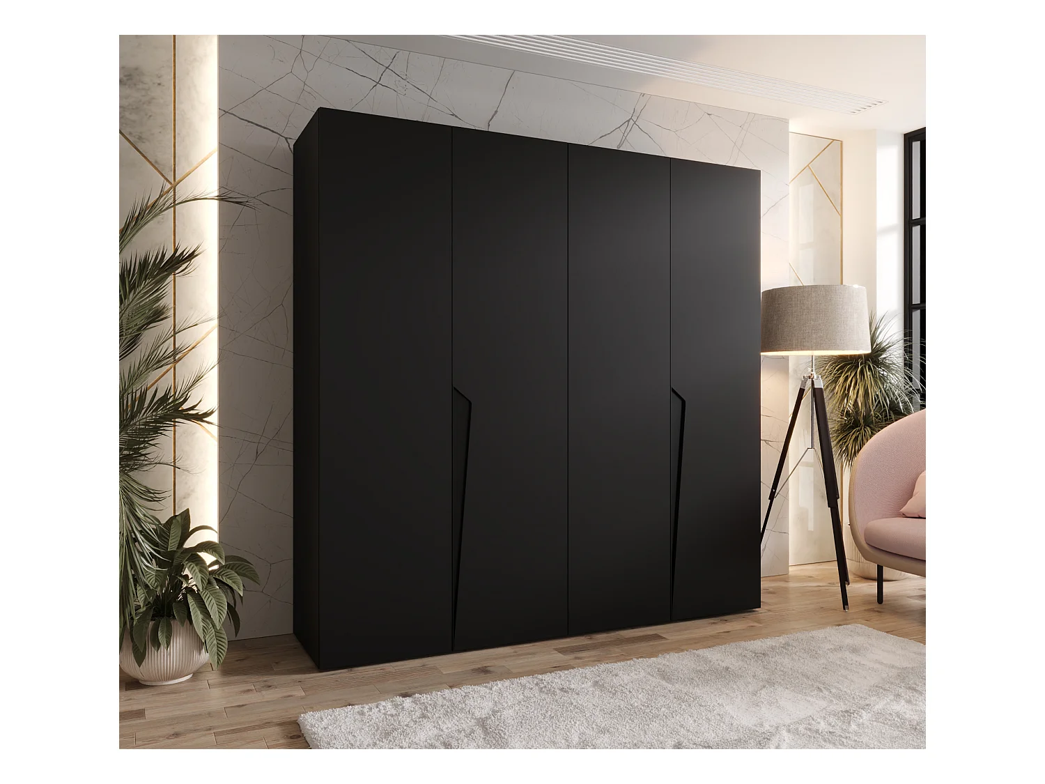 Armoire à portes battantes Piano 1 200 / 202 / 52 (Noir + poignées: Noir)