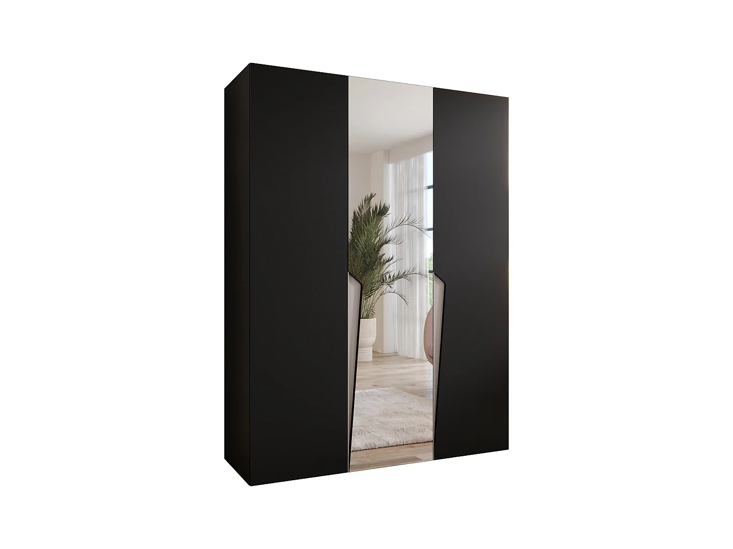 Armadio con ante a battente Piano 2 150 / 202 / 52 (Nero + Maniglie: Cashmere)