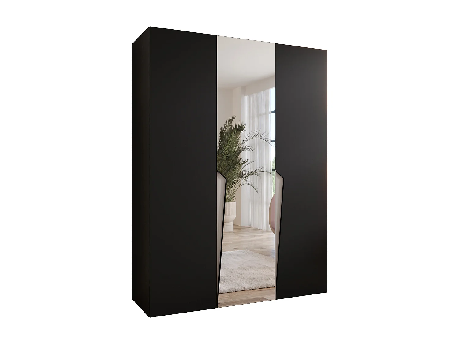 Armoire à portes battantes Piano 2 150 / 202 / 52 (Noir + poignées: Cachemire)