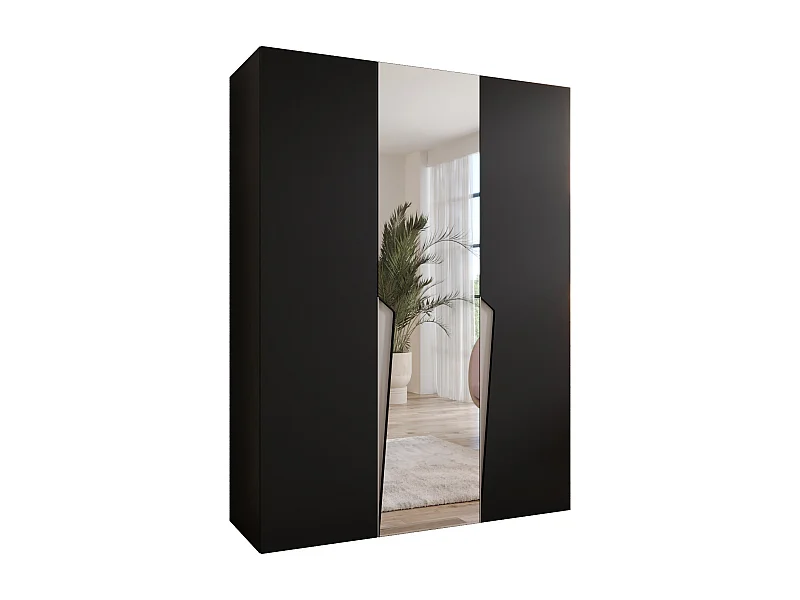 Armoire à portes battantes Piano 2 150 / 202 / 52 (Noir + poignées: Cachemire)