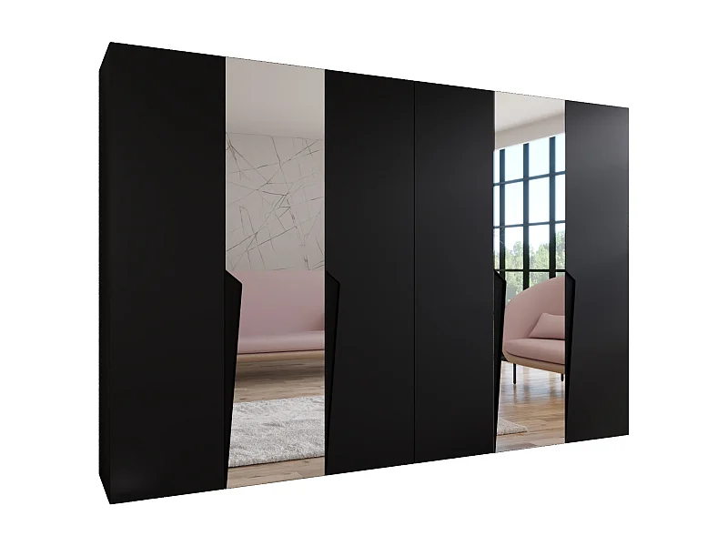 Armoire à portes battantes Piano 2 300 (150x2) / 202 / 52 (Noir + poignées: Noir)