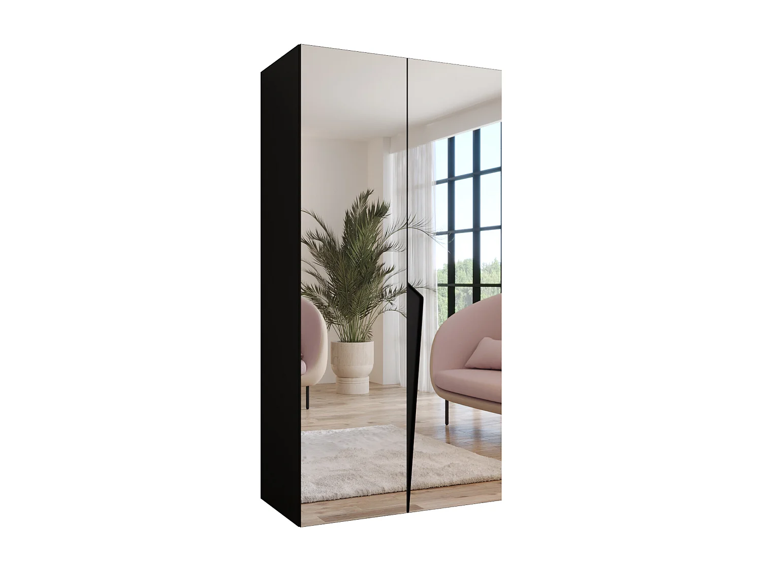 Armoire à portes battantes Piano 3 100 / 202 / 52 (Noir + poignées: Noir)