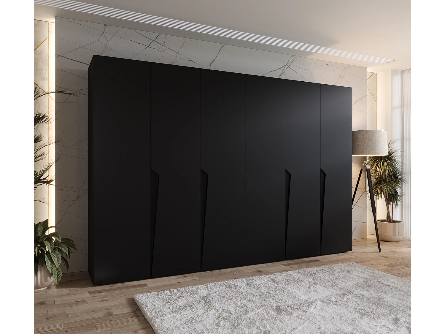 Armoire à portes battantes Piano 1 300 (150x2) / 202 / 52 (Noir + poignées: Noir)