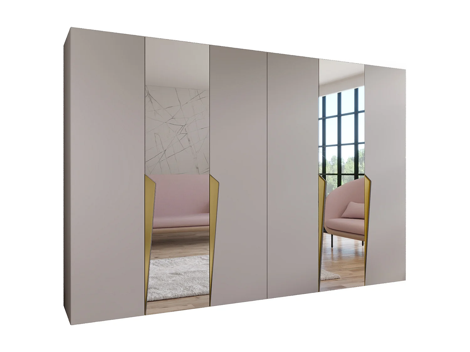 Draaideurkast Piano 2 300 (150x2) / 202 / 52 (Kasjmier + handgrepen: Goud)