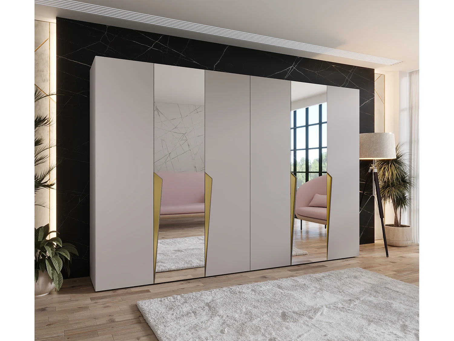 Draaideurkast Piano 2 300 (150x2) / 202 / 52 (Kasjmier + handgrepen: Goud)