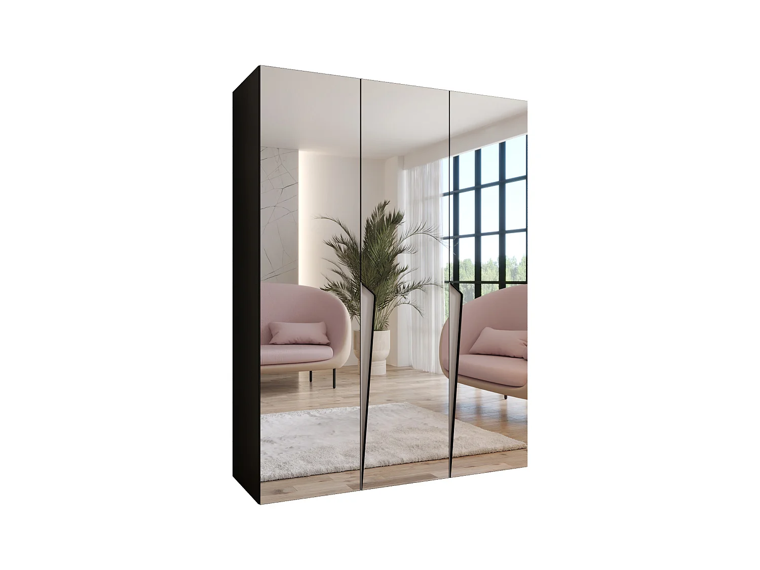 Armadio con ante a battente Piano 3 150 / 202 / 52 (Nero + Maniglie: Cashmere)