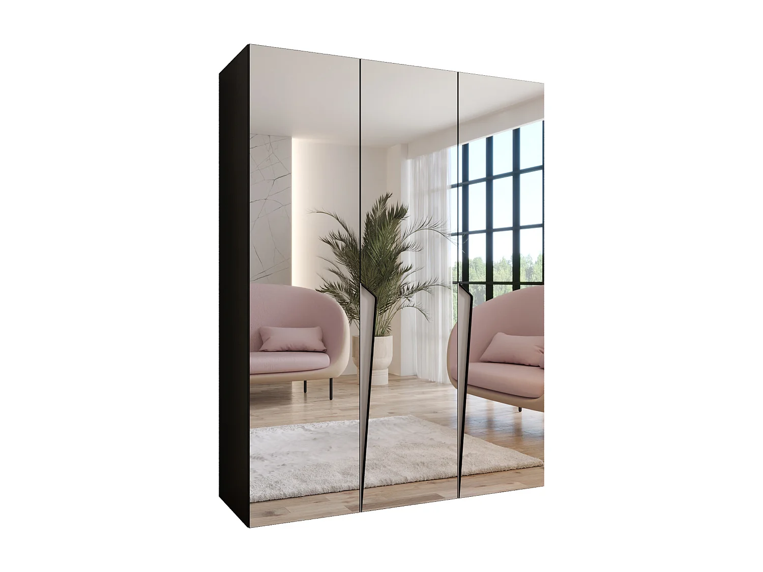Armoire à portes battantes Piano 3 150 / 202 / 52 (Noir + poignées: Cachemire)