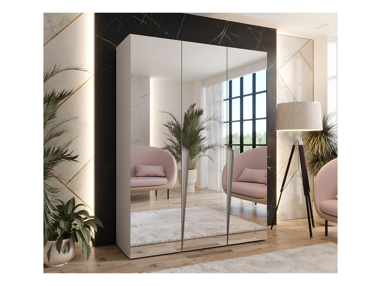 Armario con puertas batientes Piano 3 150 / 202 / 52 (Cachemira + Asas: Cachemira)