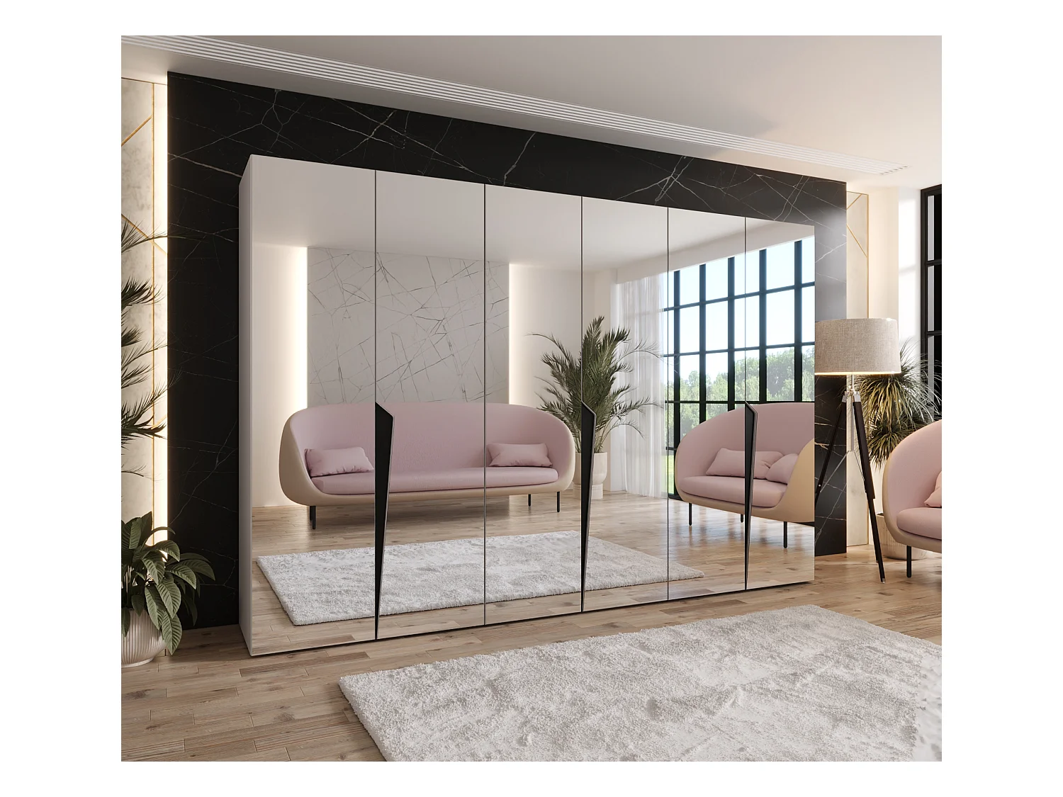 Armario con puertas batientes Piano 3 300 (100x3) / 202 / 52 (Cachemira + Asas: Negro)