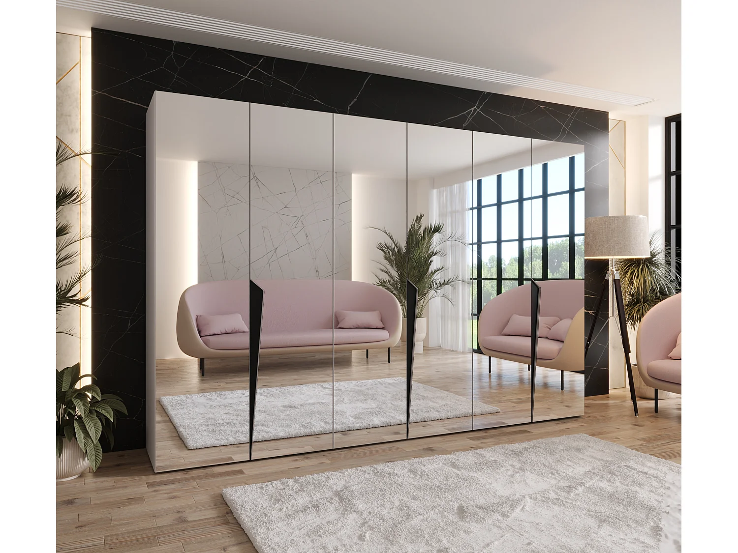 Armario con puertas batientes Piano 3 300 (100x3) / 202 / 52 (Cachemira + Asas: Negro)