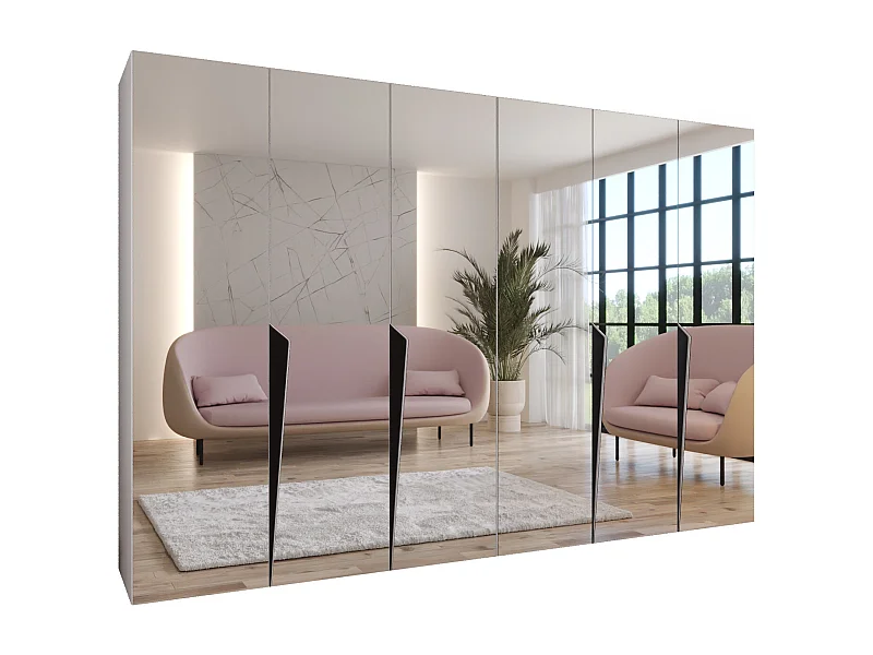 Armoire à portes battantes Piano 3 300 (150x2) / 202 / 52 (Blanc + poignées: Noir)