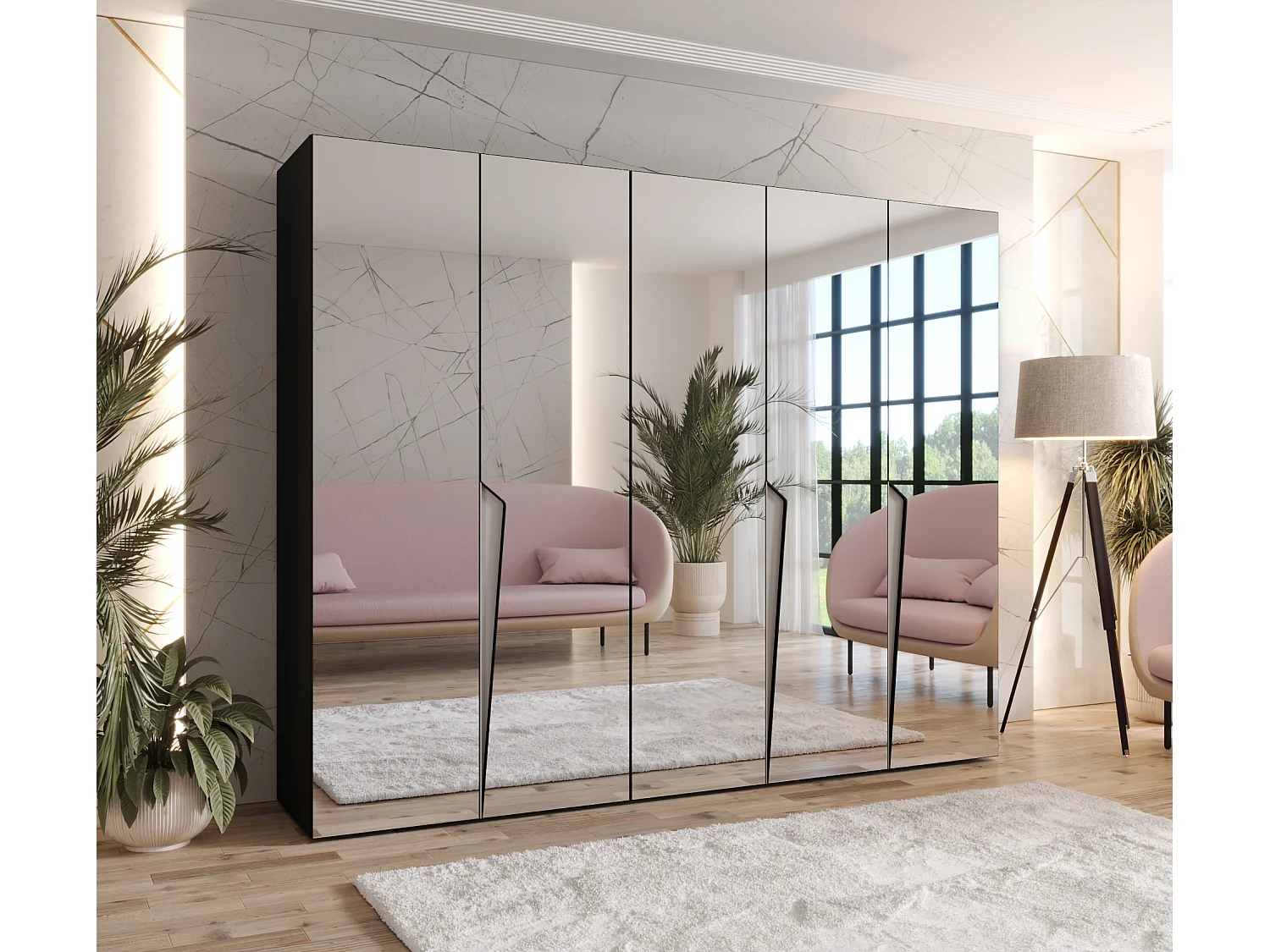 Draaideurkast Piano 3 250 / 202 / 52 (Zwart + handgrepen: Kasjmier)