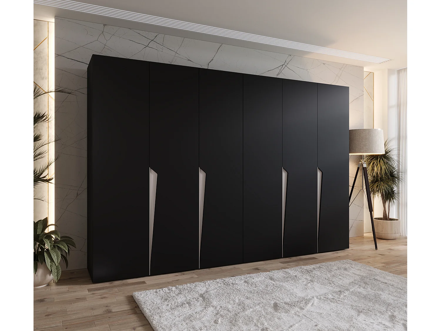 Armoire à portes battantes Piano 1 300 (150x2) / 202 / 52 (Noir + poignées: Cachemire)